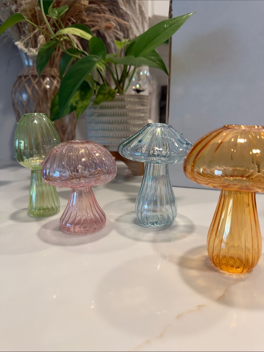 Glass Mushroom Figurines - 4 Set (NEW)